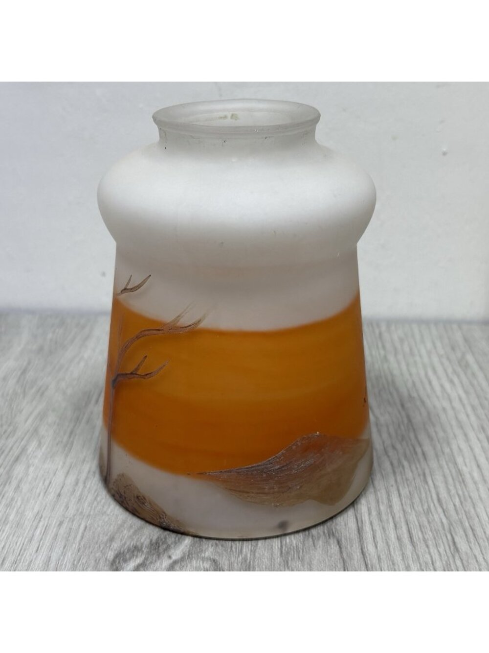 Vintage reverse painted satin glass lamp shade fitter Mountain Trees - B